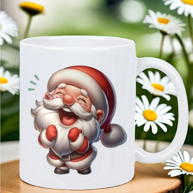 Tailorly White Ceramic 11 oz Mug - Joyful Cartoon Character Laughing With Red Suit And White Beard Santa Claus