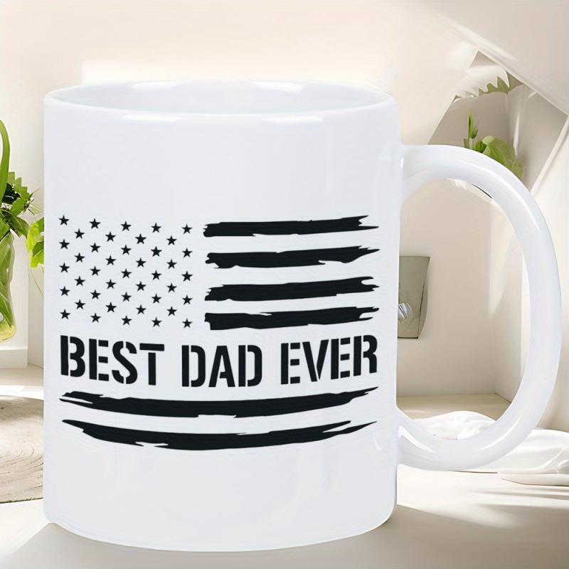 Tailorly White Ceramic 11 oz Mug - Best Dad Ever Distressed American Flag With Stars And Stripes In Black Finish Mug