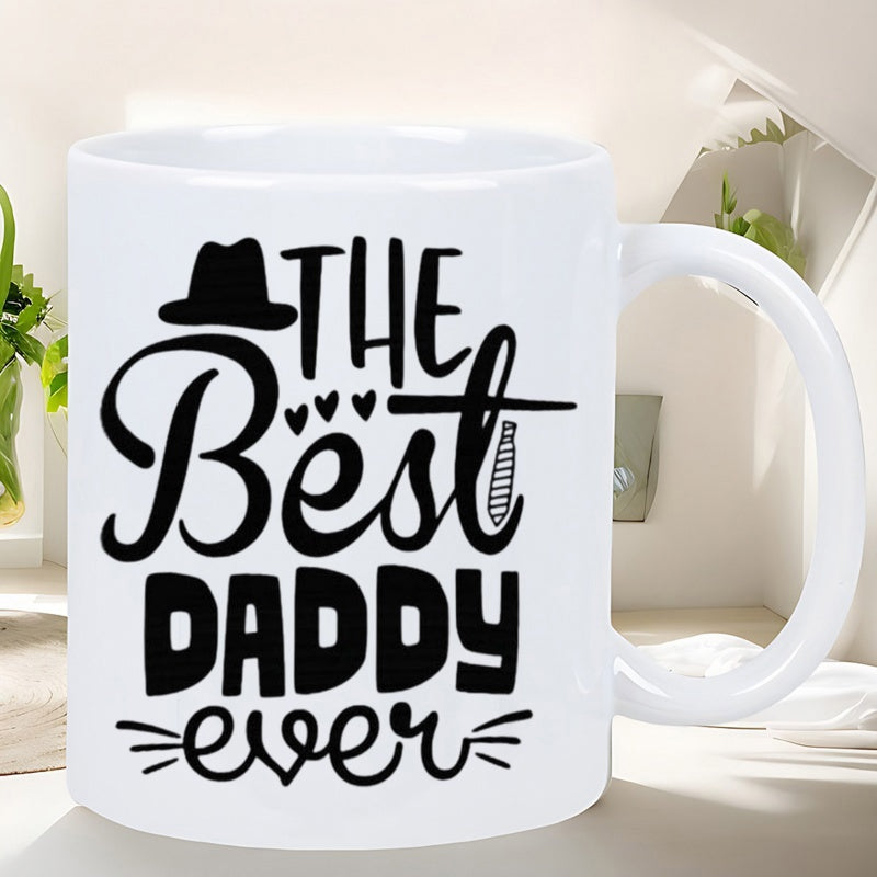 Tailorly White Ceramic 11 oz Mug - The Best Daddy Ever Classic Fedora Hat Silhouette Featuring Elegant Script Typography With Three Small Hearts Mug