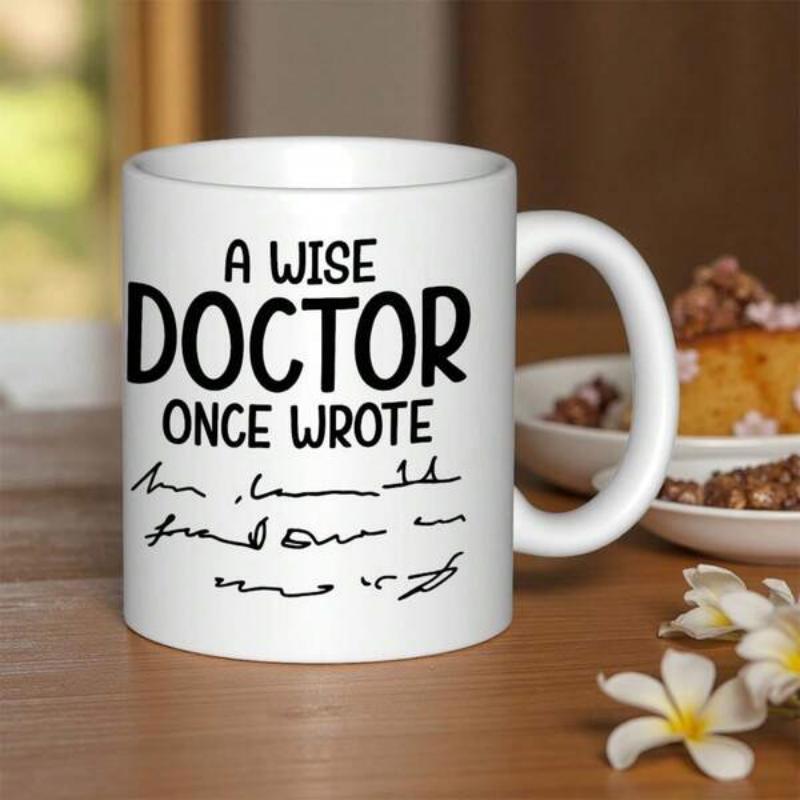 Tailorly White Ceramic 11 oz Mug - A Wise Doctor Once Wrote Simple Ceramic Vessel Featuring Humorous Black Text With Abstract Scribble Lines Mug
