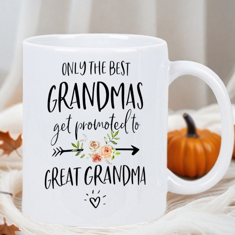 Tailorly White Ceramic 11 oz Mug - Only The Best Grandmas Get Promoted To Great Grandma Elegant Floral Decoration Featuring Arrow And Small Heart Arrow