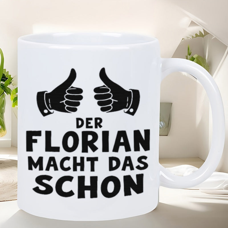 Tailorly White Ceramic 11 oz Mug - Two Symmetrical Black Silhouettes Showing A Positive Dual Gesture Thumbs Hand