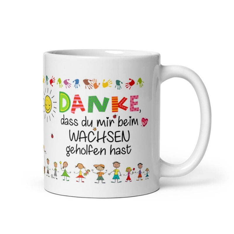 Tailorly White Ceramic 11 oz Mug - Handprints And Smiling Sun Among Diverse Colorful Cartoon Stick Figure Children
