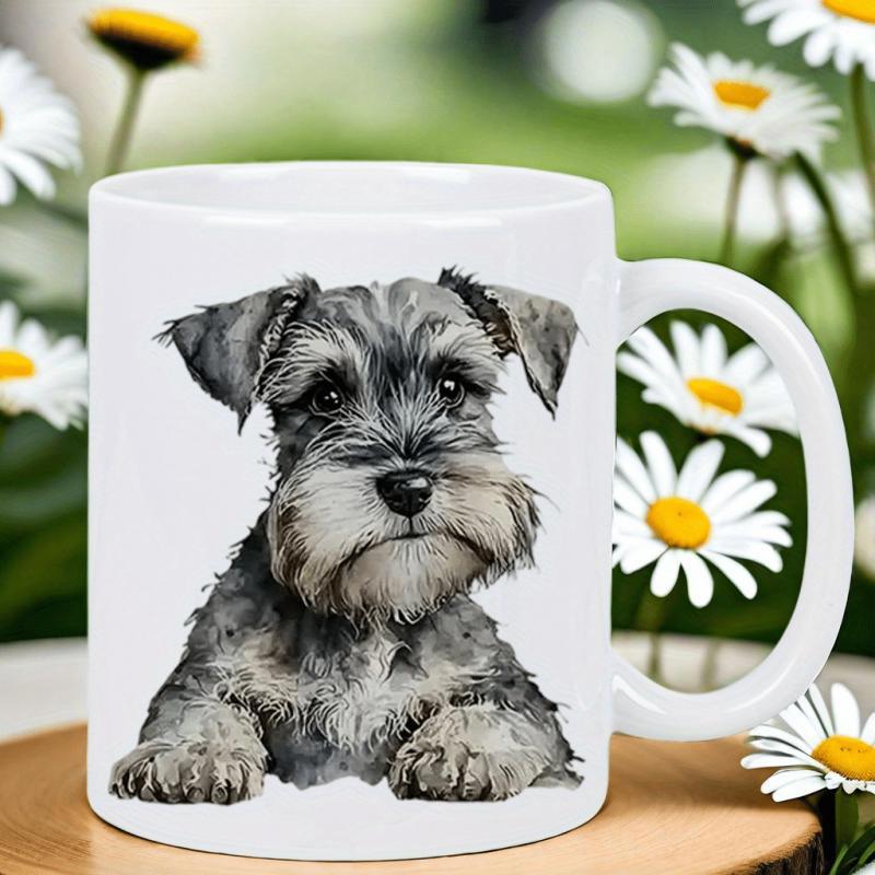 Tailorly White Ceramic 11 oz Mug - Realistic Hand Painted Watercolor Style Portrait Of A Cute Gray Schnauzer