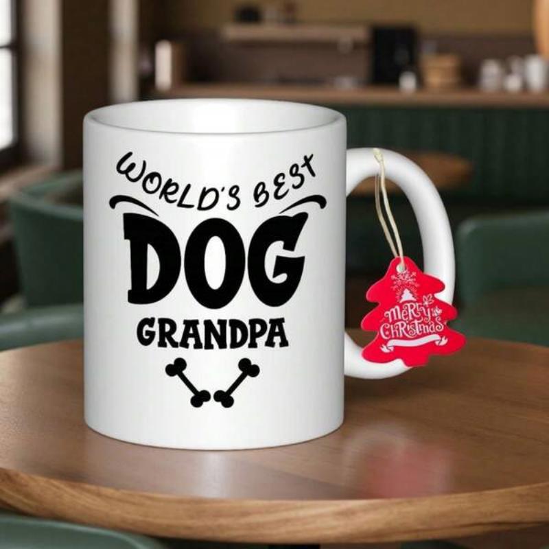 Tailorly White Ceramic 11 oz Mug - Worlds Best Dog Grandpa Two Crossed Bones Positioned Below Bold Text On Clean White Ceramic Background Mug