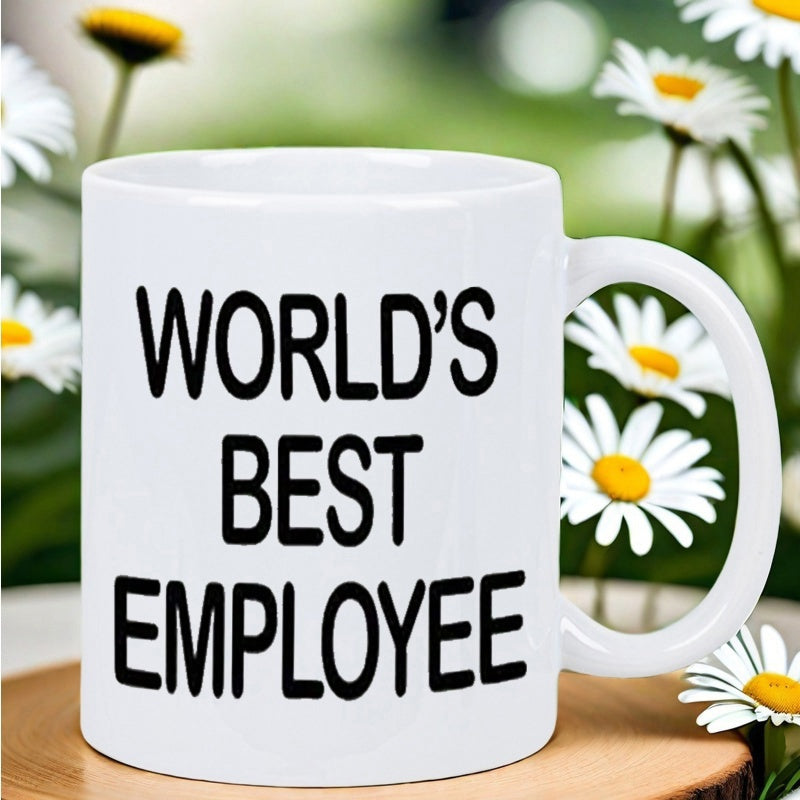 Tailorly White Ceramic 11 oz Mug - World's Best Employee Clean White Ceramic Vessel With Bold Black Lettering Among Blooming Daisies Mug
