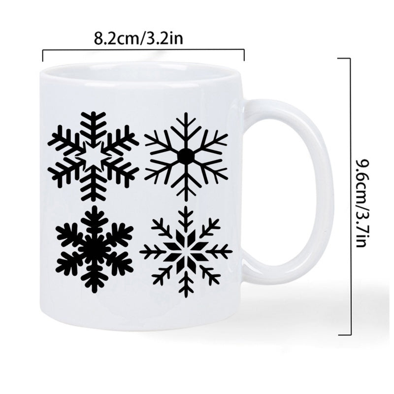 Tailorly White Ceramic 11 oz Mug - Symmetric Geometric Winter Patterns Arranged In A Square Grid Formation Snowflake