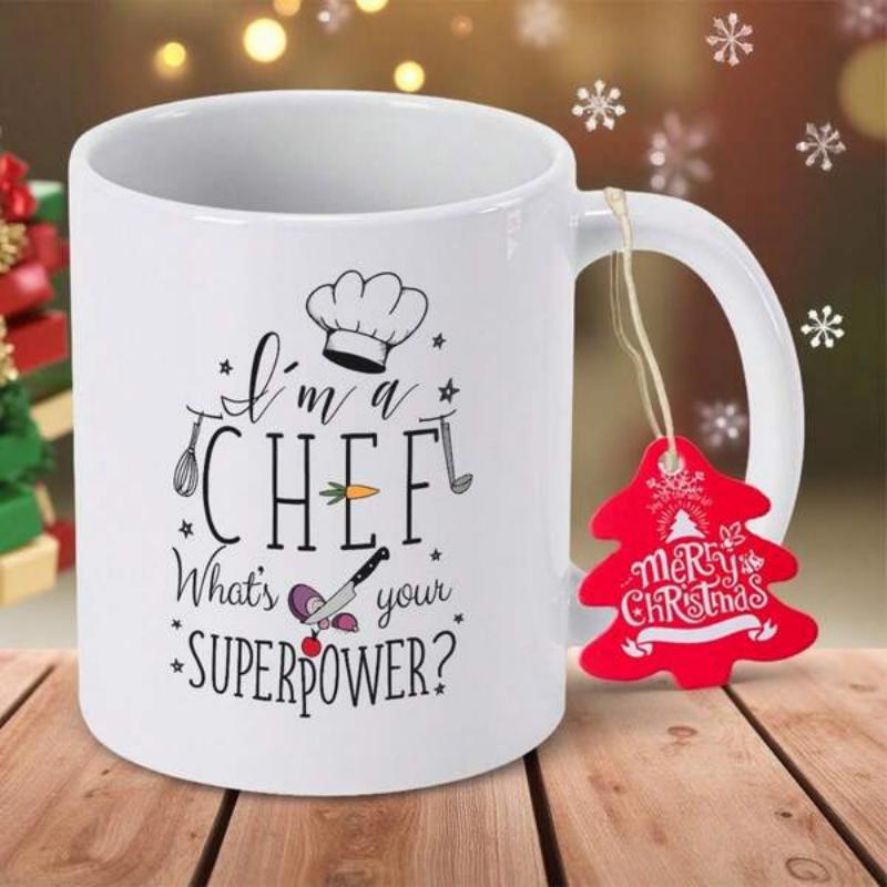 Tailorly White Ceramic 11 oz Mug - Im A Chef Whats Your Superpower Professional Culinary Utensils With A Tall Toque And Sliced Vegetables Cooking Mug