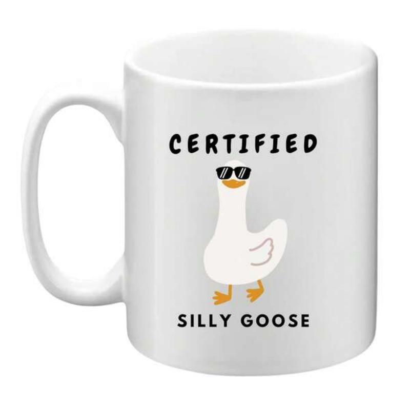 Tailorly White Ceramic 11 oz Mug - Certified Silly Goose Charming White Bird Wearing Cool Black Sunglasses Standing Proudly Goose