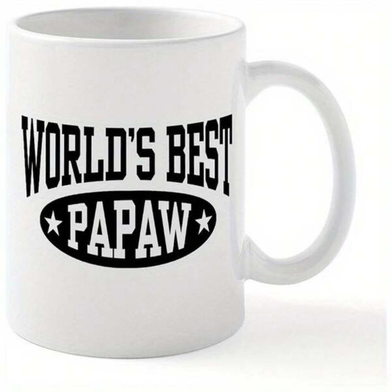 Tailorly White Ceramic 11 oz Mug - World's Best Papaw Bold Black Collegiate Text Inside A Symmetrical Starry Oval Frame Mug