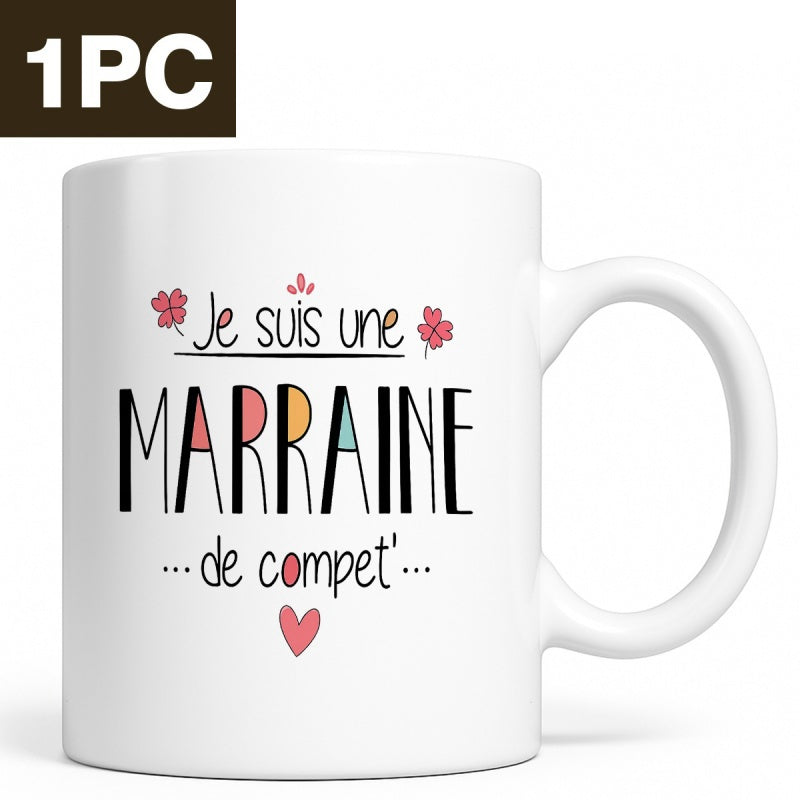 Tailorly White Ceramic 11 oz Mug - White Ceramic With Colorful Script And Pink Heart Motifs Mug