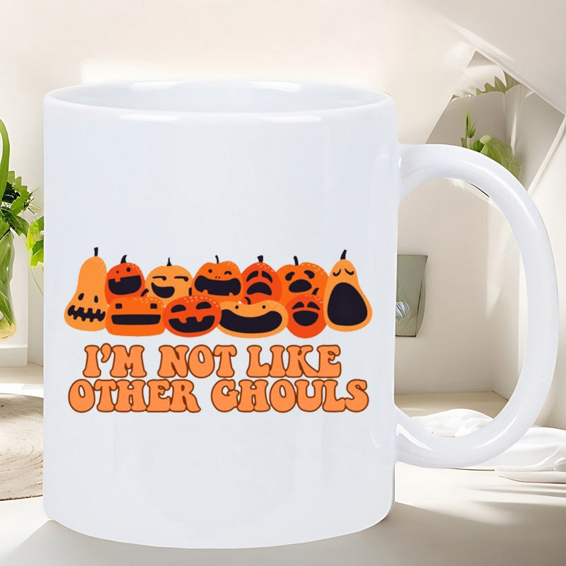 Tailorly White Ceramic 11 oz Mug - Im Not Like Other Ghouls Vibrant Orange Pumpkins With Spooky Expressions In A Retro Style Pumpkin