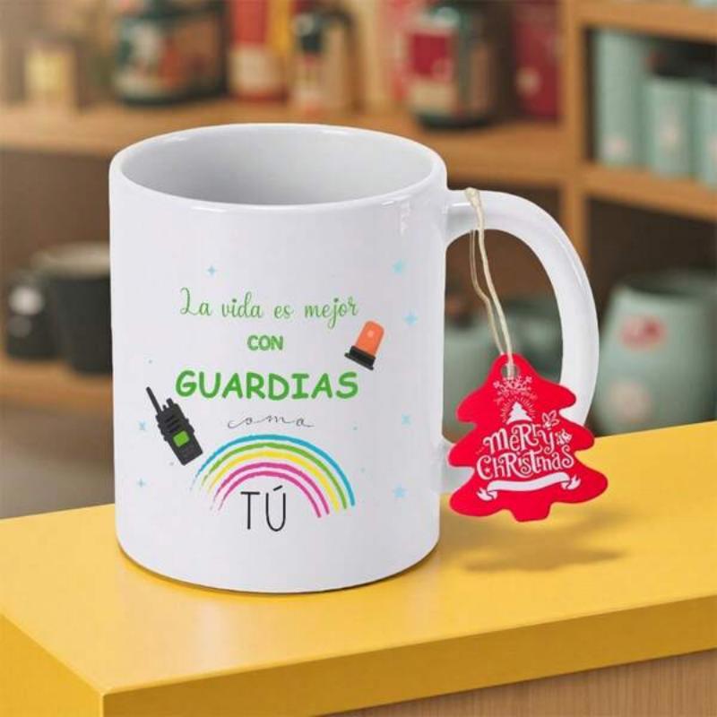 Tailorly White Ceramic 11 oz Mug - Minimalist Radio And Siren Icons Featuring Colorful Rainbow Under Bright Light Mug