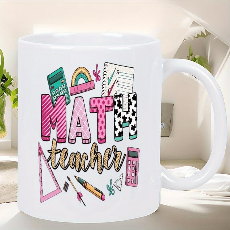 Tailorly White Ceramic 11 oz Mug - Math Teacher Vibrant School Supplies Including Calculator And Ruler Design Mug
