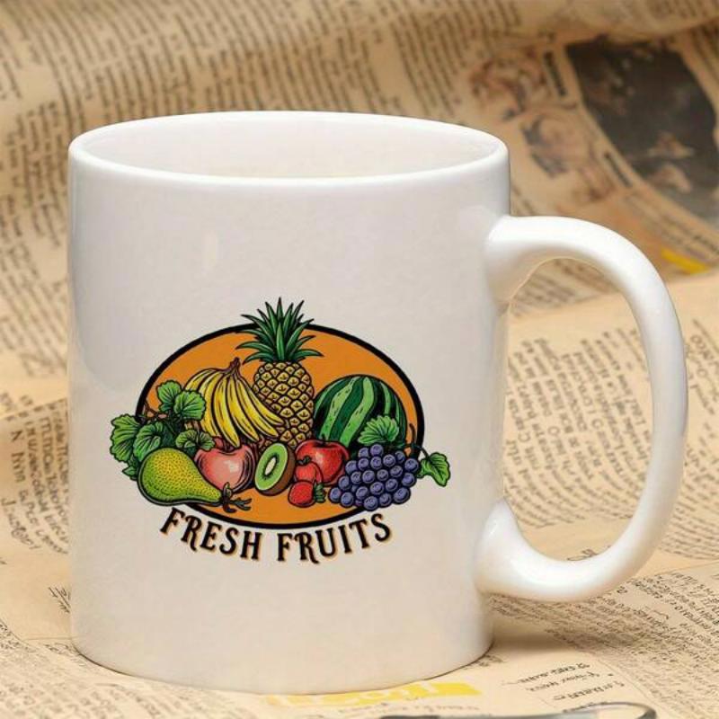 Tailorly White Ceramic 11 oz Mug - Fresh Fruits Vibrant Assorted Garden Harvest Resting Within A Vintage Style Oval Border Fruit