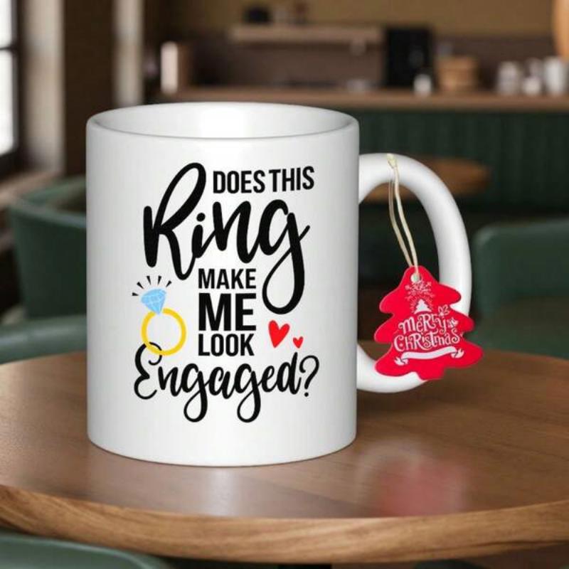 Tailorly White Ceramic 11 oz Mug - Does This Ring Make Me Look Engaged Clean White Surface With Minimalist Graphic Icons And Elegant Script Mug