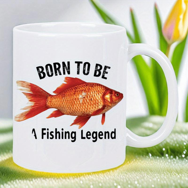 Tailorly White Ceramic 11 oz Mug - Born To Be A Fishing Legend Vibrant Shimmering Orange Scales Swimming Within Serene Water Goldfish