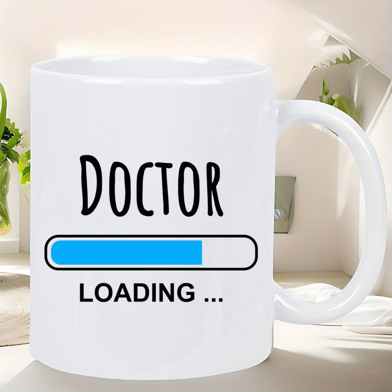 Tailorly White Ceramic 11 oz Mug - Doctor Loading Blue Progress Status Bar Filling Under Tall Hand Written Font Mug