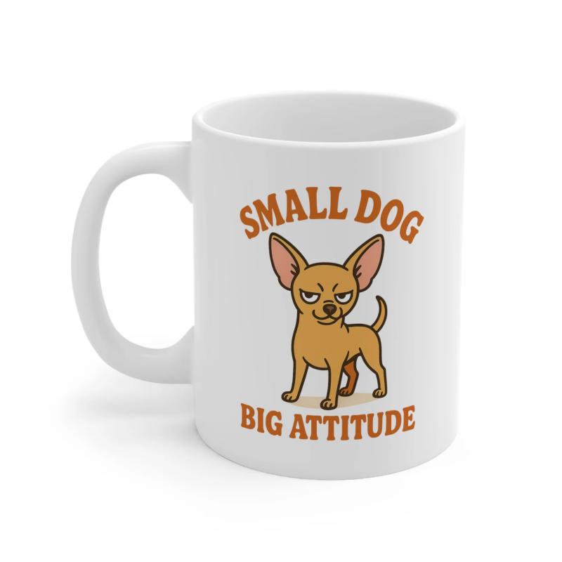 Tailorly White Ceramic 11 oz Mug - Small Dog Big Attitude Sassy Grumpy Chihuahua Standing Boldly With Large Pointy Ears And Fierce Expression Chihuahua
