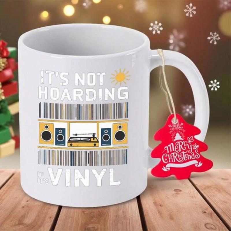 Tailorly White Ceramic 11 oz Mug - Its Not Hoarding Vinyl Vintage Audio Equipment Neatly Arranged With Stacks Of Classic Music Record Player