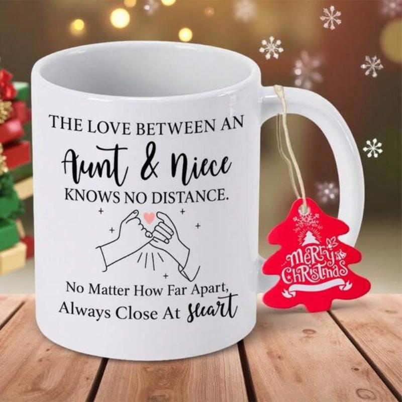 Tailorly White Ceramic 11 oz Mug - The Love Between An Aunt Niece Knows No Distance No Matter How Far Apart Always Close At Heart Minimalist Line Art Illustrating