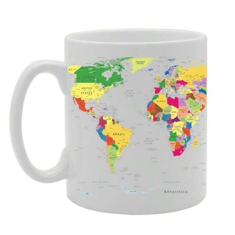 Tailorly White Ceramic 11 oz Mug - Colorful Continents With Geographical Country Borders On A Minimalist Educational Map