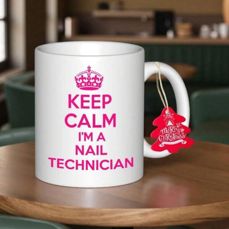 Tailorly White Ceramic 11 oz Mug - Keep Calm Im A Nail Technician Pink Royal Crown Icon Above Bold Sans Serif Typography On Mug