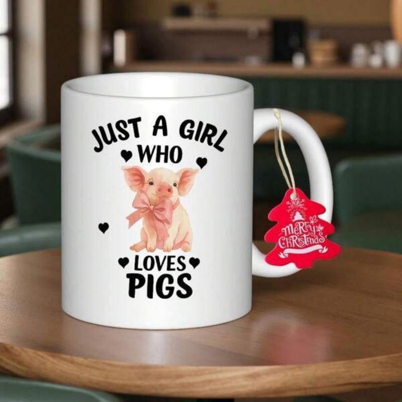 Tailorly White Ceramic 11 oz Mug - Just A Girl Who Loves Pigs Sweet Pink Baby Piglet Wearing Soft Bow Surrounded By Tiny Hearts Pig
