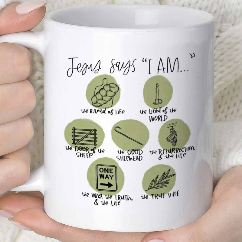 Tailorly White Ceramic 11 oz Mug - Jesus Says I Am The Bread Of Life The Light Of The World The Door Of The Sheep The Good Shepherd The Resurrection And The Life