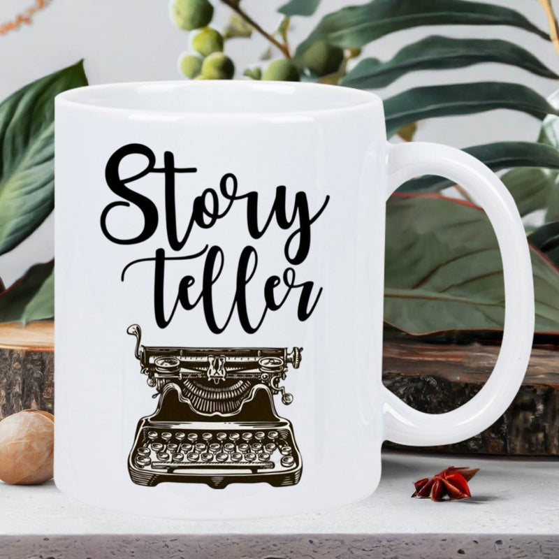 Tailorly White Ceramic 11 oz Mug - Storyteller Vintage Mechanical Machine With Old Keys For Creative Writing Typewriter