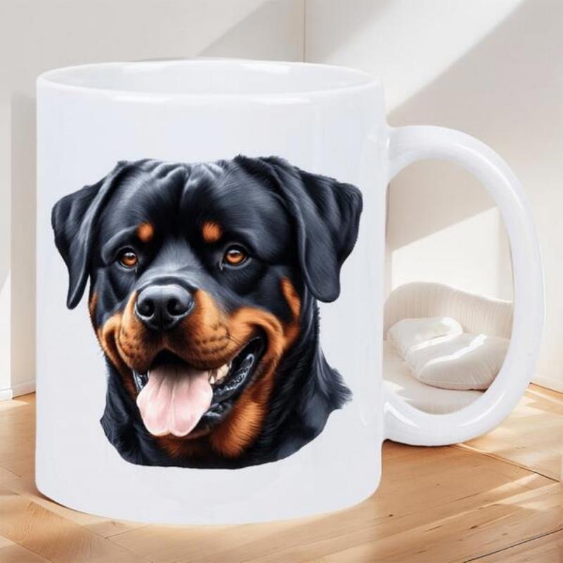 Tailorly White Ceramic 11 oz Mug - Majestic Black And Tan Loyal Pet Portrait With Happy Expression Rottweiler