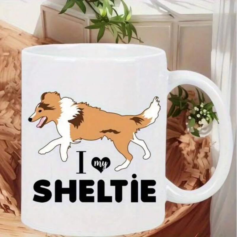 Tailorly White Ceramic 11 oz Mug - I My Sheltie Graceful Brown And White Dog Running Happily Across A Plain White Surface Sheltie