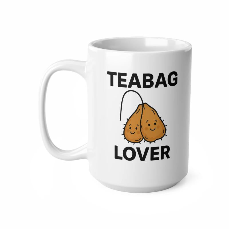 Tailorly White Ceramic 11 oz Mug - Teabag Lover Cute Smiling Cartoon Tea Bags Hanging Together From A Single String Teabag