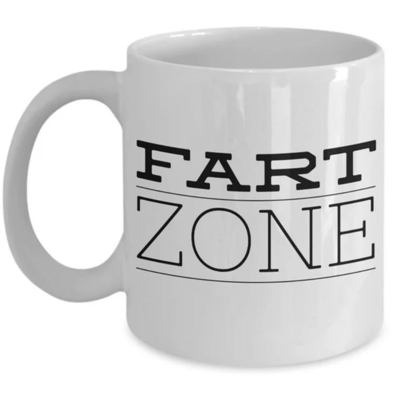 Tailorly White Ceramic 11 oz Mug - Fart Zone Bold Black Typography With Horizontal Minimalist Lines Framing The Humorous Text Sign