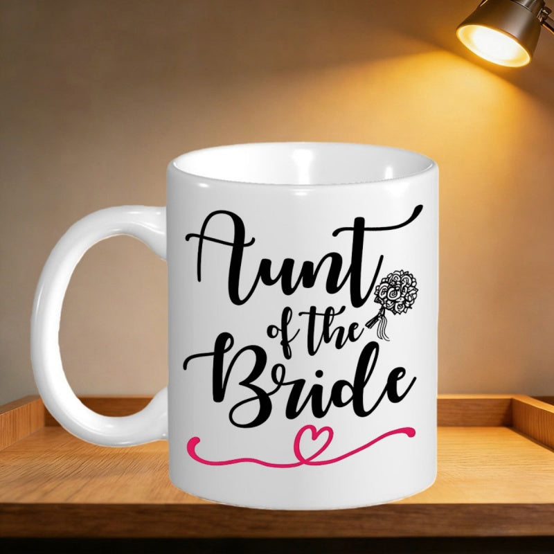 Tailorly White Ceramic 11 oz Mug - Aunt Of The Bride Minimalist White Ceramic Vessel With Elegant Script And Small Floral Heart Mug