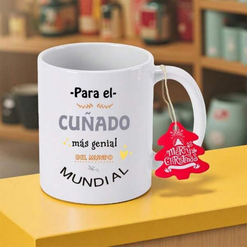 Tailorly White Ceramic 11 oz Mug - Merry Christmas Minimalist White Ceramic Coffee Vessel With Festive Hanging Tree Tag Mug