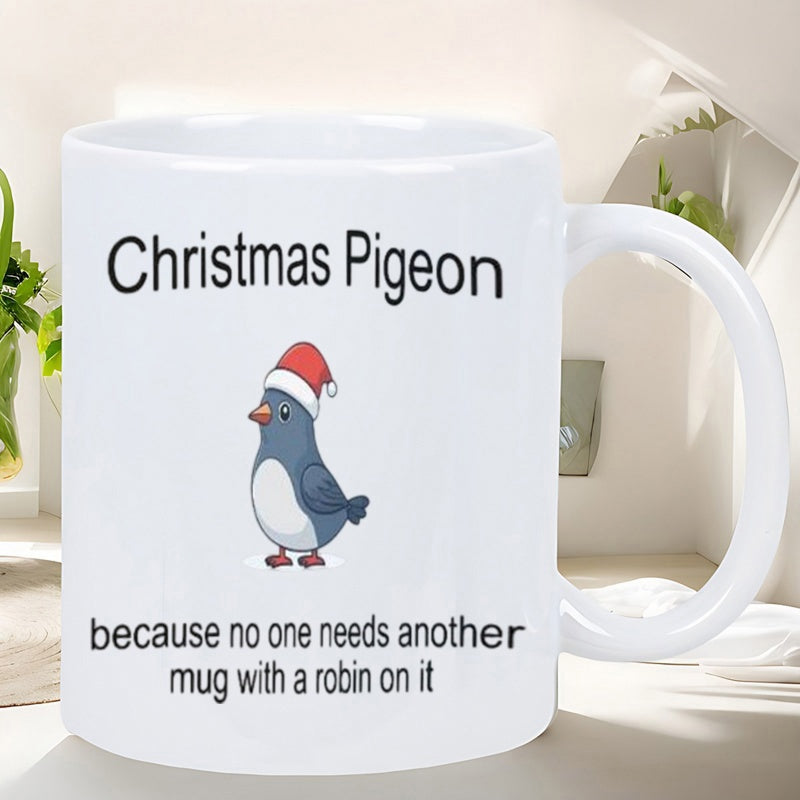 Tailorly White Ceramic 11 oz Mug - Christmas Pigeon Because No One Needs Another Mug With A Robin On It Cute Grey Bird Wearing Festive Red Santa Hat Pigeon