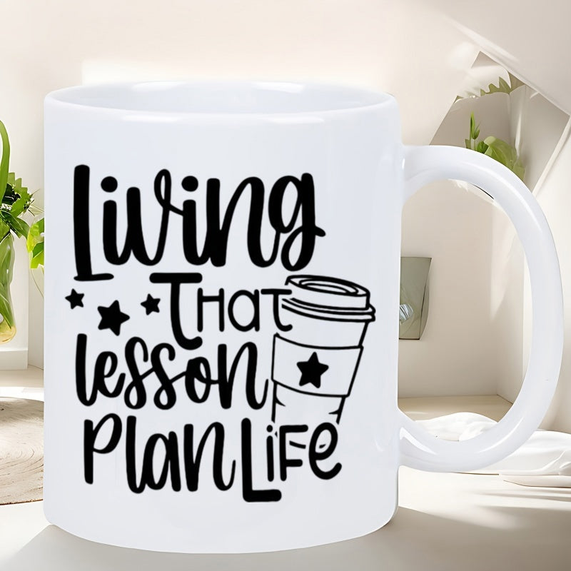 Tailorly White Ceramic 11 oz Mug - Living That Lesson Plan Life Simple Hand Drawn Style Coffee Cup With Minimalist Decorative Twinkling Stars Mug