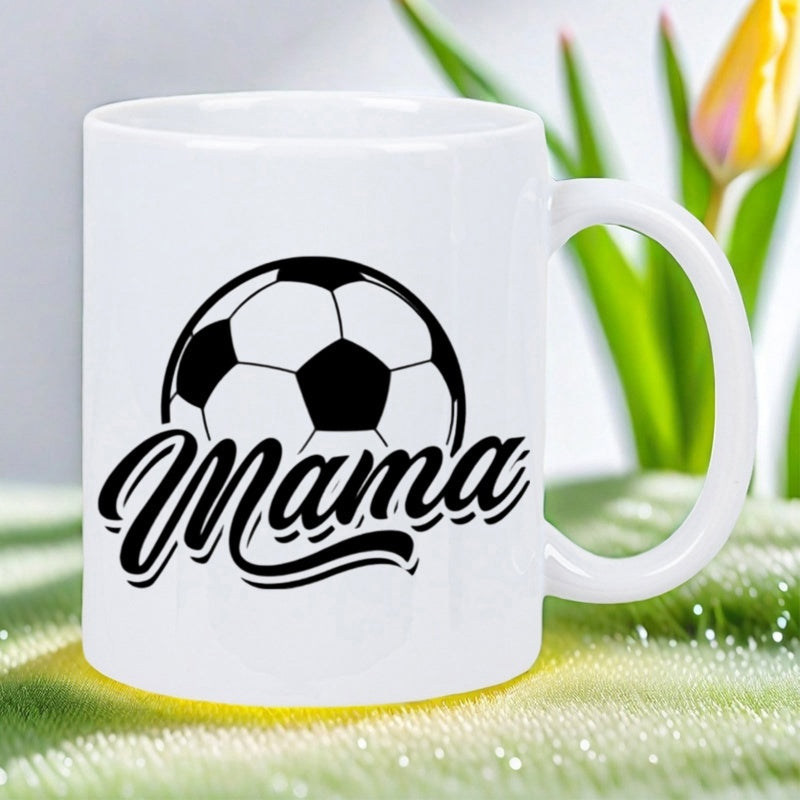 Tailorly White Ceramic 11 oz Mug - Mama Classic Black And White Pentagons Floating Above Decorative Script Word Ball