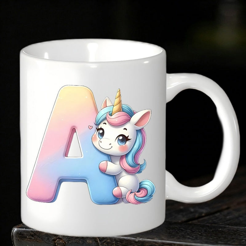 Tailorly White Ceramic 11 oz Mug - A Adorable Pastel Mythical Creature Resting Beside A Colorful Large Gradient Unicorn