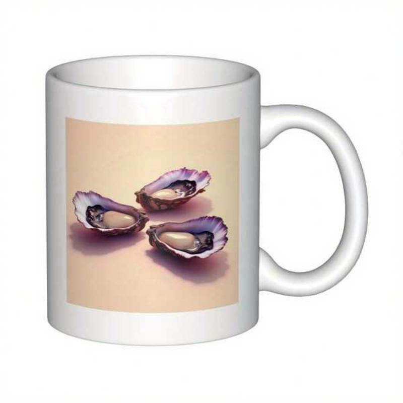 Tailorly White Ceramic 11 oz Mug - Realistic Open Shells With Pearl Shimmer On A Soft Background Oyster