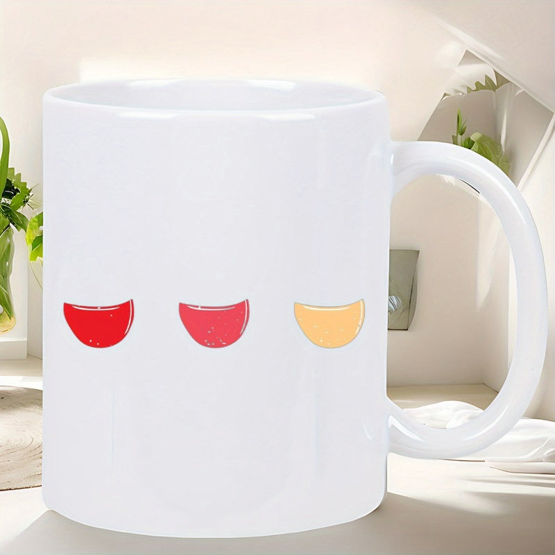 Tailorly White Ceramic 11 oz Mug - Three Minimalist Colorful Vibrant Semi Circle Slices In A Horizontal Row Pattern