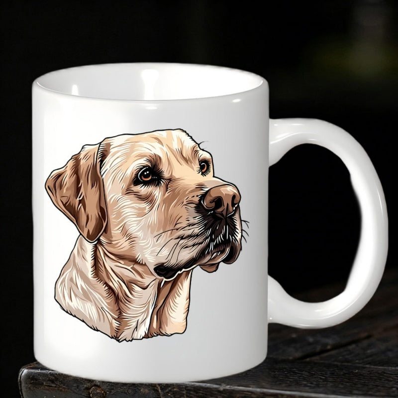 Tailorly White Ceramic 11 oz Mug - Detailed Artistic Illustration Of A Loyal Canine Face With Expressive Eyes Dog