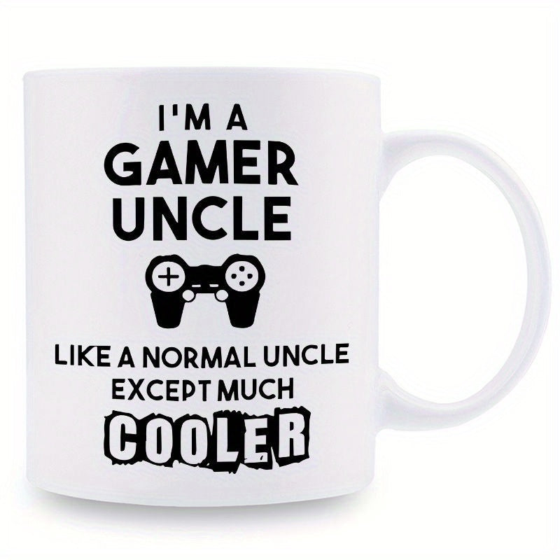 Tailorly White Ceramic 11 oz Mug - Im A Gamer Uncle Like A Normal Uncle Except Much Cooler Minimalist Black Gamepad Icon Surrounded By Stylish Bold Sans Serif Text