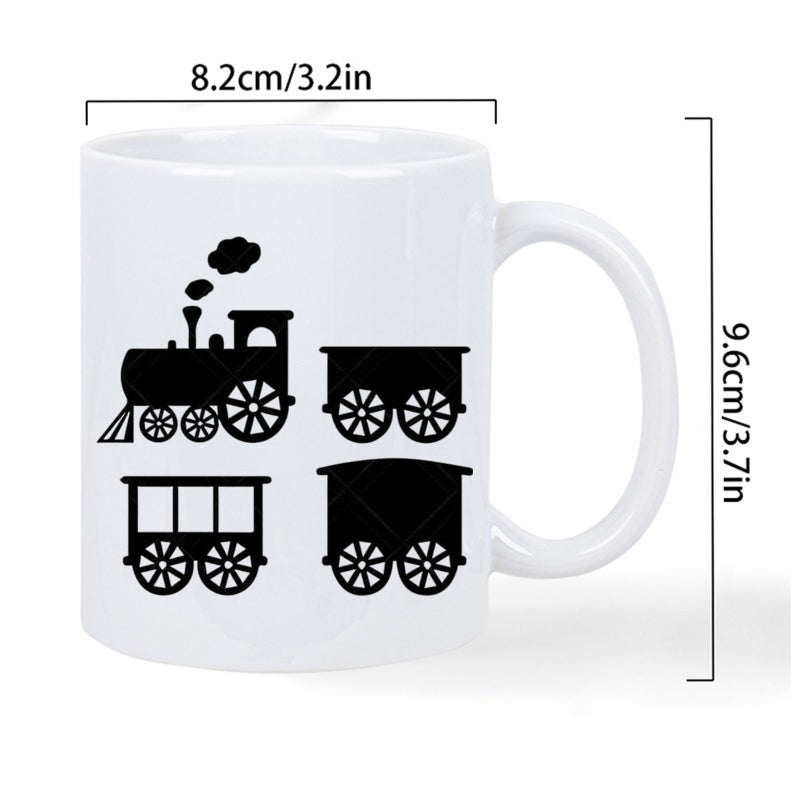 Tailorly White Ceramic 11 oz Mug - Classic Steam Engine With Vintage Railway Carriages And Billowing Smoke Plumes Train
