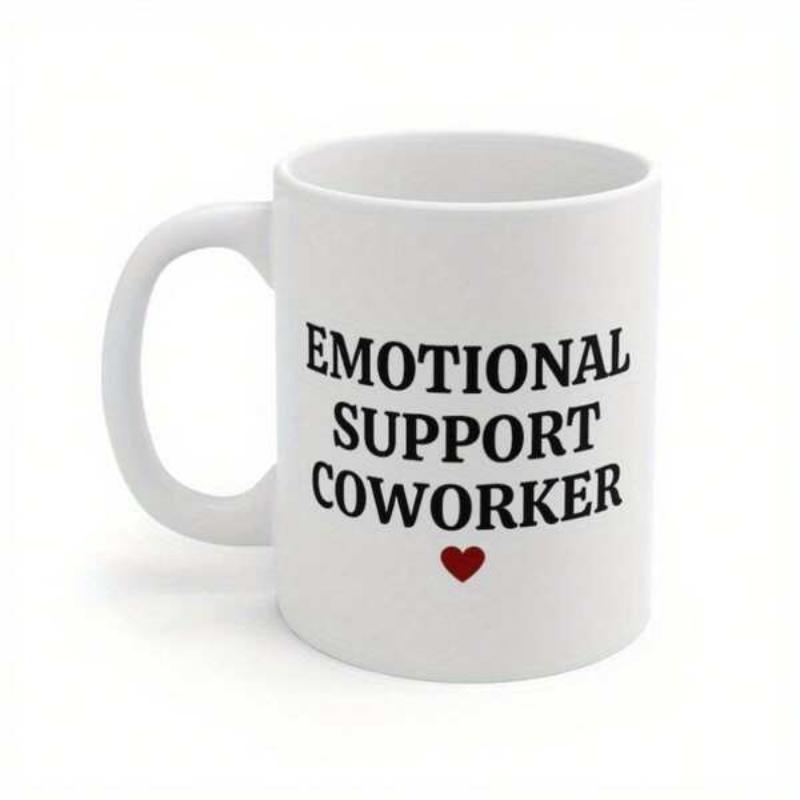 Tailorly White Ceramic 11 oz Mug - Emotional Support Coworker Minimalist White Ceramic Vessel With Tiny Crimson Heart Mug
