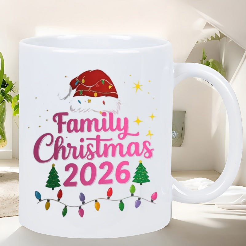 Tailorly White Ceramic 11 oz Mug - Family Christmas 2026 Festive Red Cap Adorned With Glowing Lights Among Snowy Evergreen Trees Hat