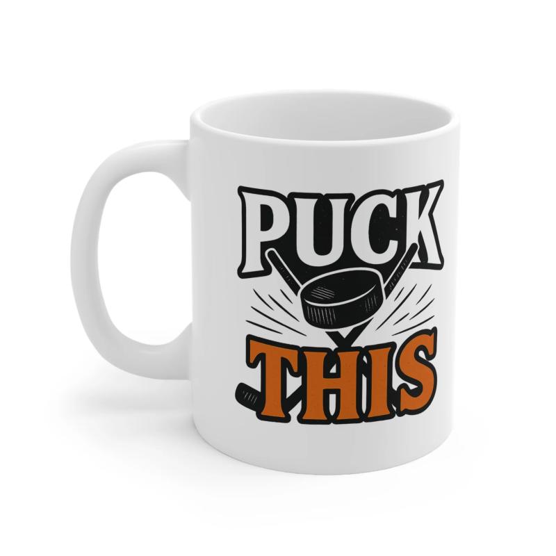 Tailorly White Ceramic 11 oz Mug - Puck This Crossed Hockey Sticks And Flying Puck With Energetic Speed Lines Hockey