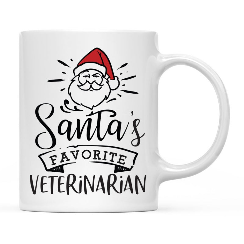 Tailorly White Ceramic 11 oz Mug - Santas Favorite Veterinarian Stylized Santa Claus Wearing Red Hat With Full White Beard Santa