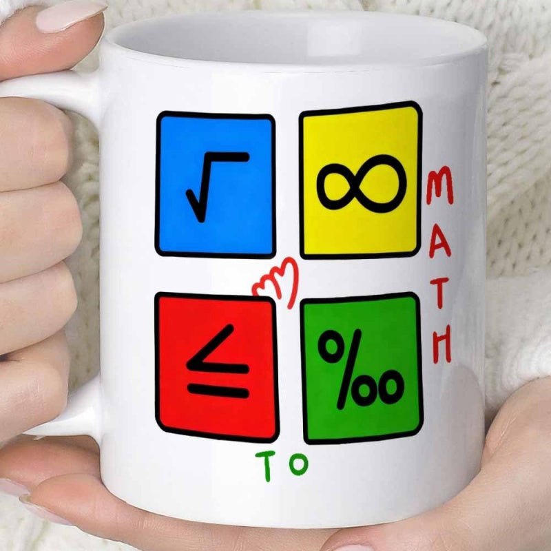 Tailorly White Ceramic 11 oz Mug - Math To Bright Colorful Geometric Squares With Iconic Mathematical Symbols Arranged Together Mug